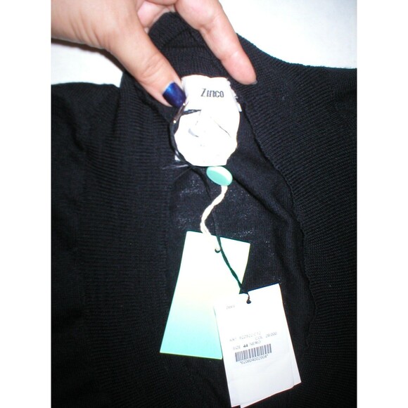 New NWT Designer Wool Sweater 44 Italy Womens 8 Zinco Black Kangaroo Pocket M - Picture 8 of 12